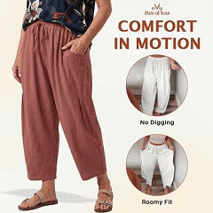 MoraFlow - Women Comfort Lightweight Linen Wide Leg Cargo Pants