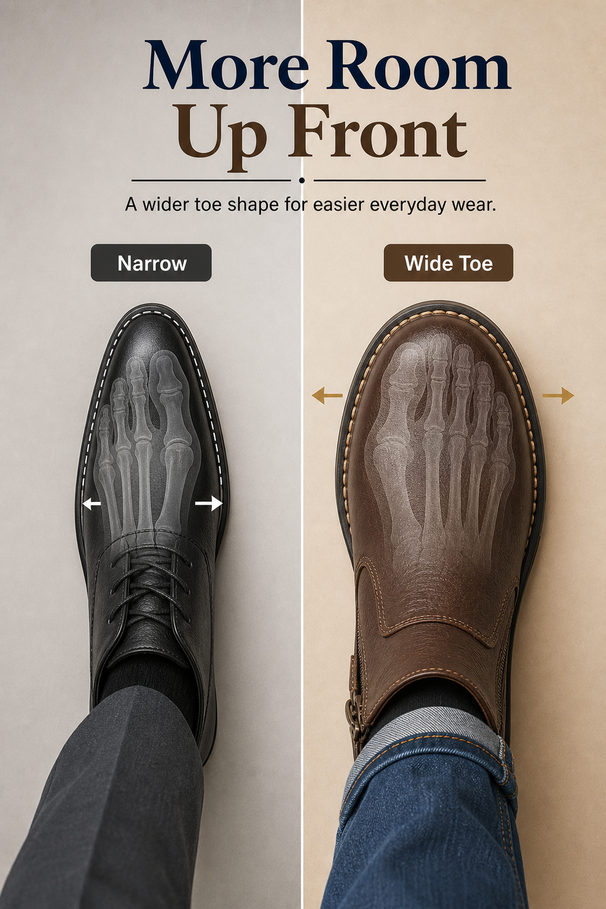 Men's Wide Toe Box Leather Boots with Side Zipper BeforeAfter generated advertorial image