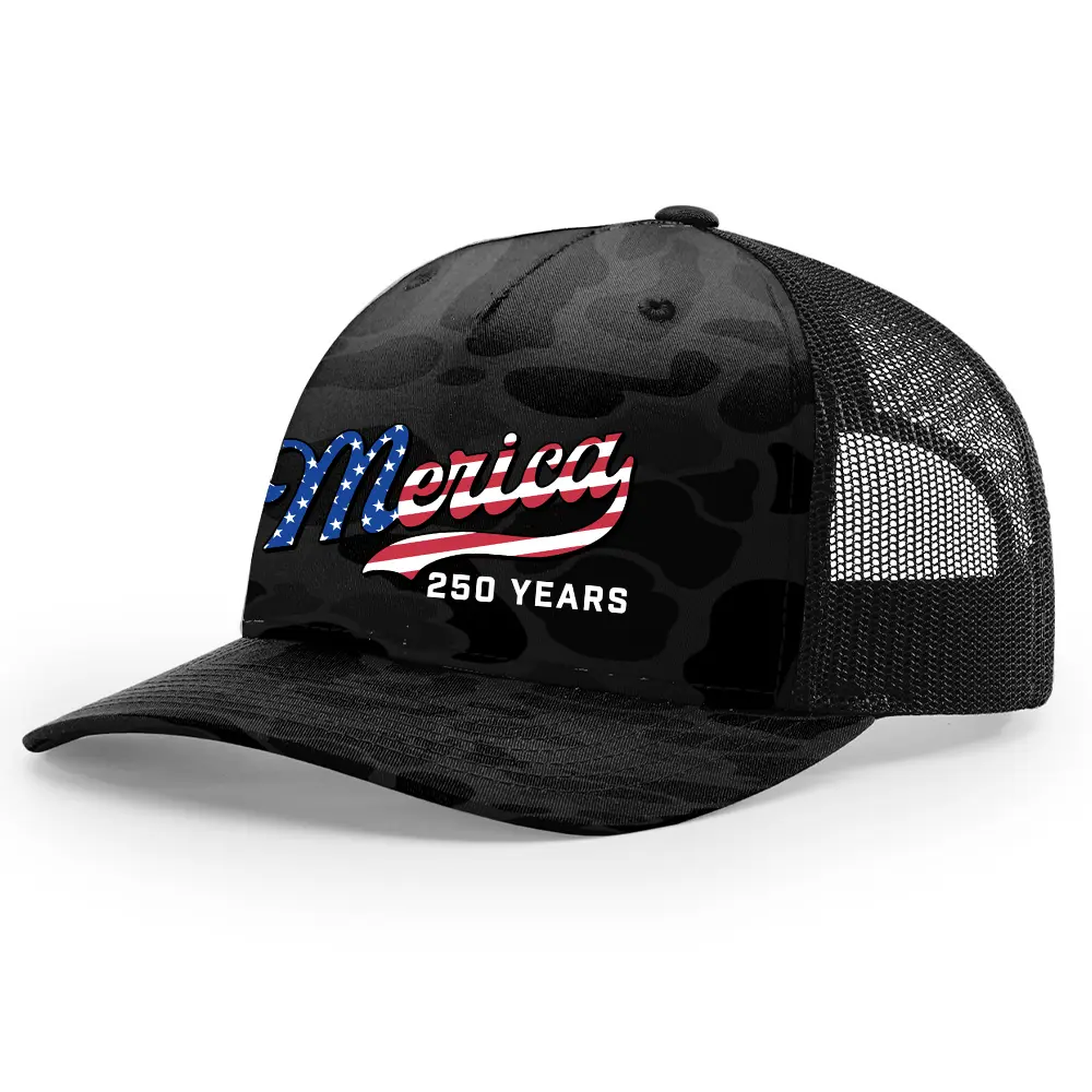 TRENZ SHIRT COMPANY Men's 250th American Anniversary Trucker Hat Patriotic USA Flag 'Merica Beer Logo Embroidered Mesh Back One Size Fits Most