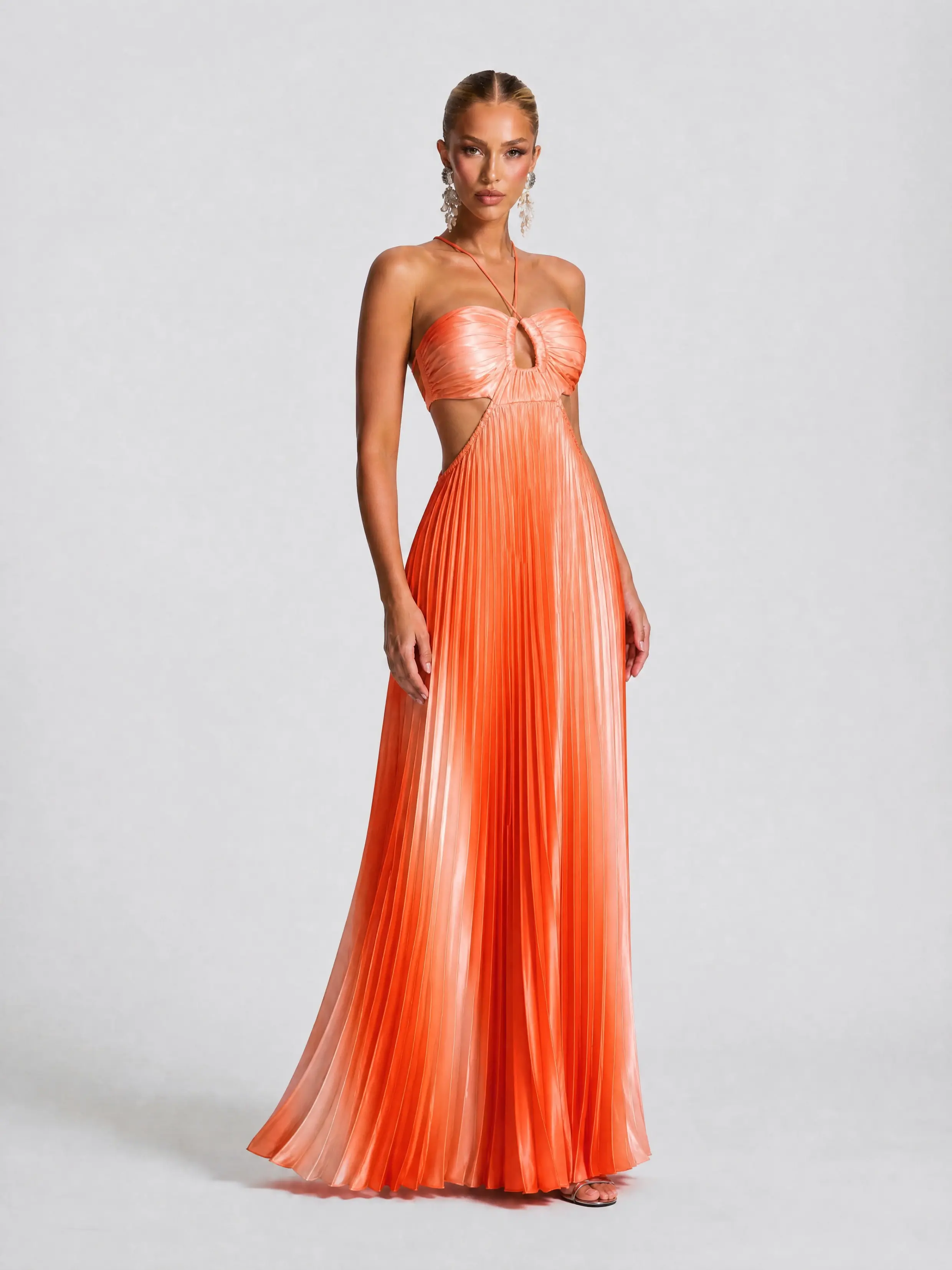 Women's 2026 Halter Cutout Ombre Pleated Maxi Dress - Satin Party - product image 5