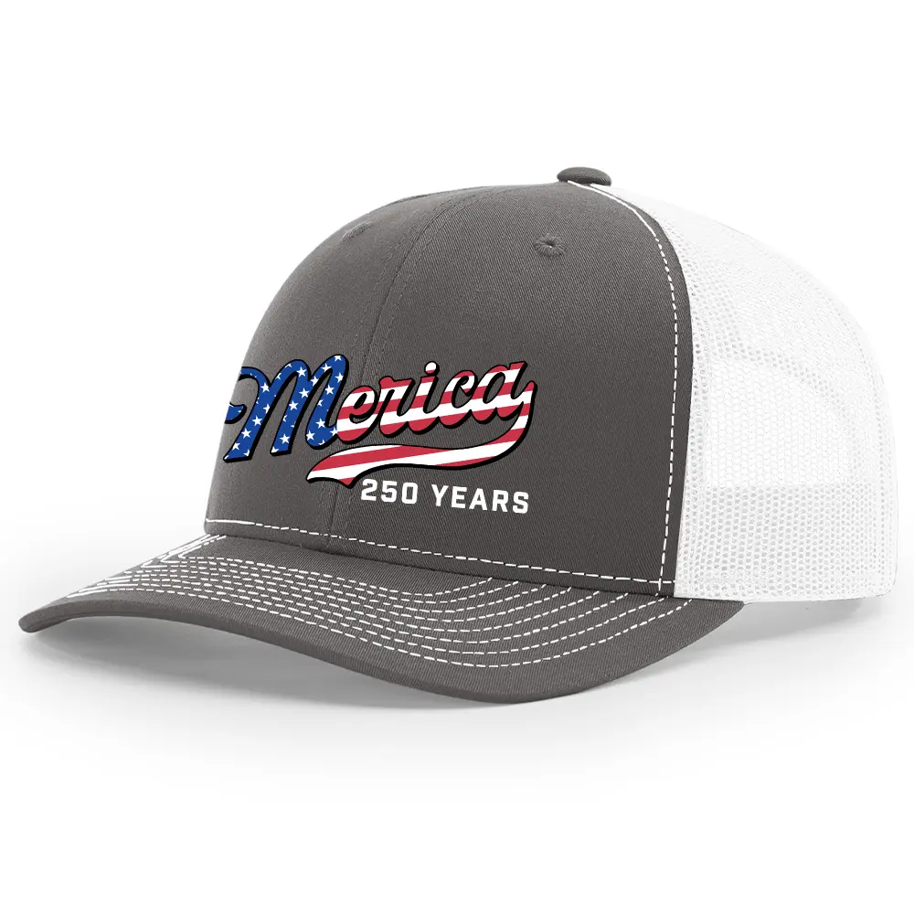 TRENZ SHIRT COMPANY Men's 250th American Anniversary Trucker Hat Patriotic USA Flag 'Merica Beer Logo Embroidered Mesh Back One Size Fits Most