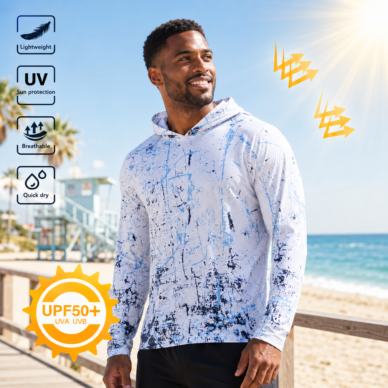 Men s UPF 50 Swim & Outdoor Sun Hoodie - front view
