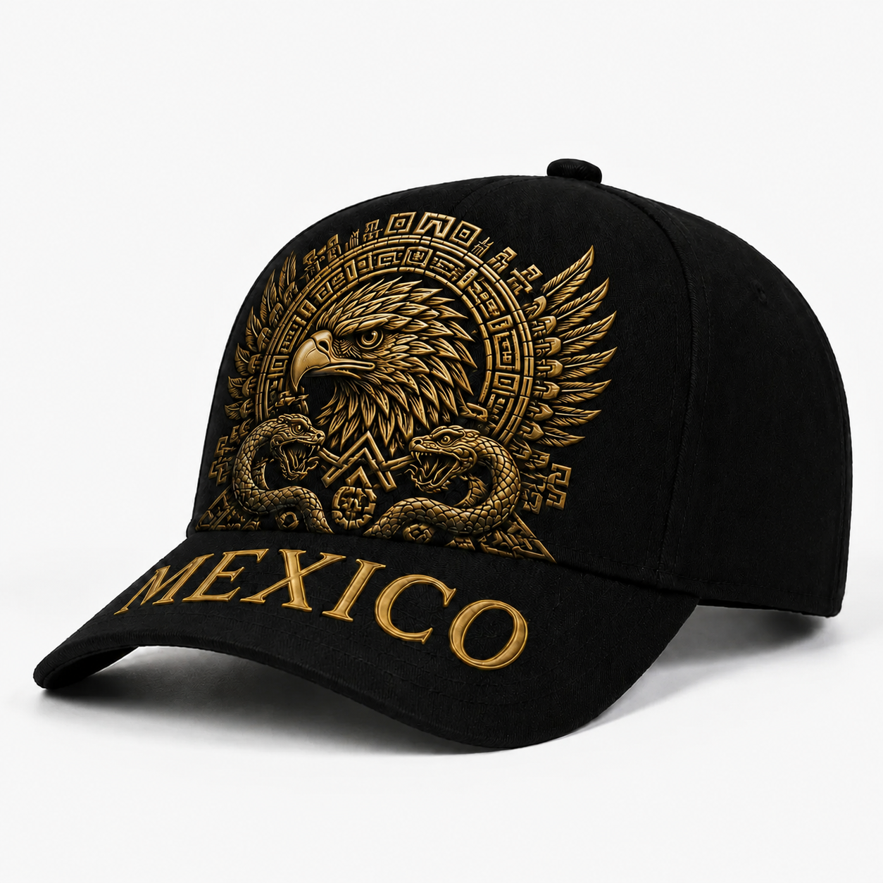 Mexico Baseball Cap with Golden Aztec Eagle Embroidery, Adjustable Snapback Hat for Men & Women
