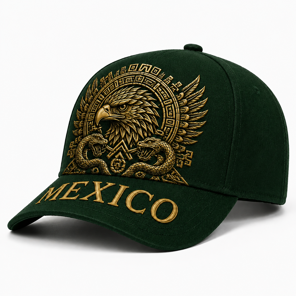 Mexico Baseball Cap with Golden Aztec Eagle Embroidery, Adjustable Snapback Hat for Men & Women