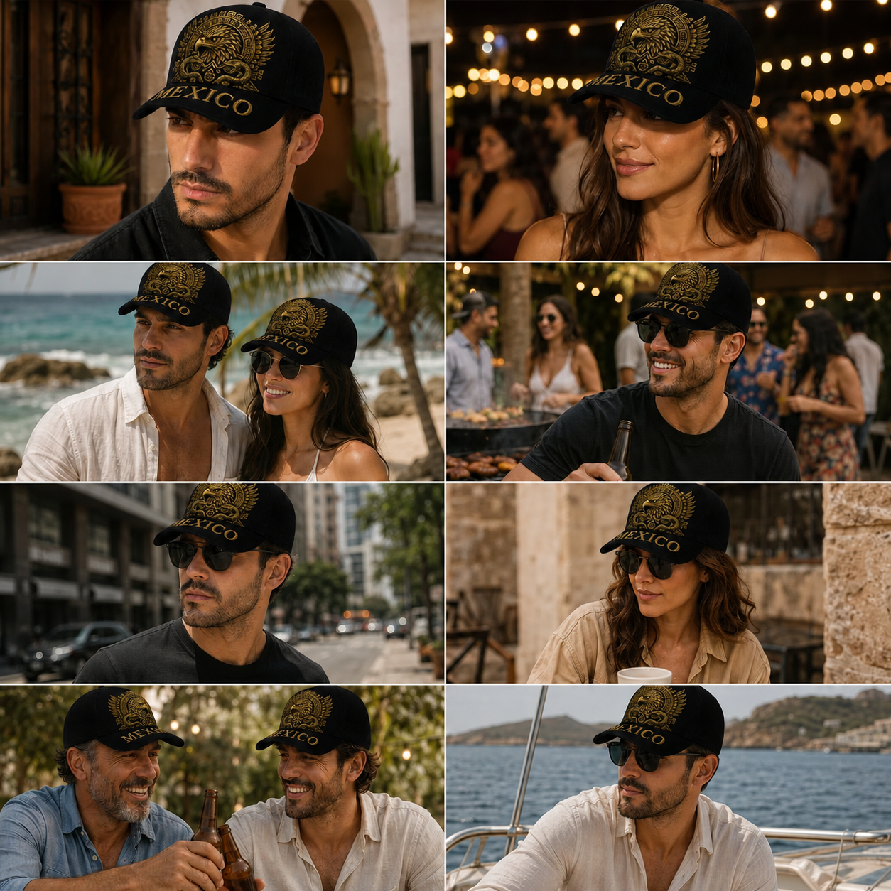 Mexico Baseball Cap with Golden Aztec Eagle Embroidery, Adjustable Snapback Hat for Men & Women