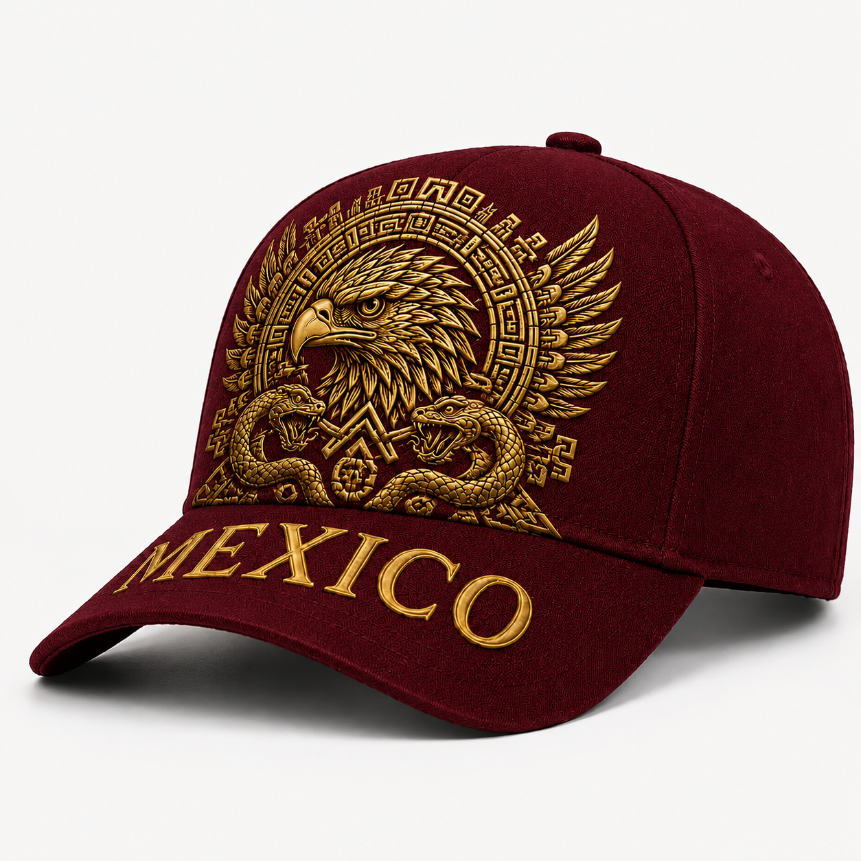 Mexico Baseball Cap with Golden Aztec Eagle Embroidery, Adjustable Snapback Hat for Men & Women