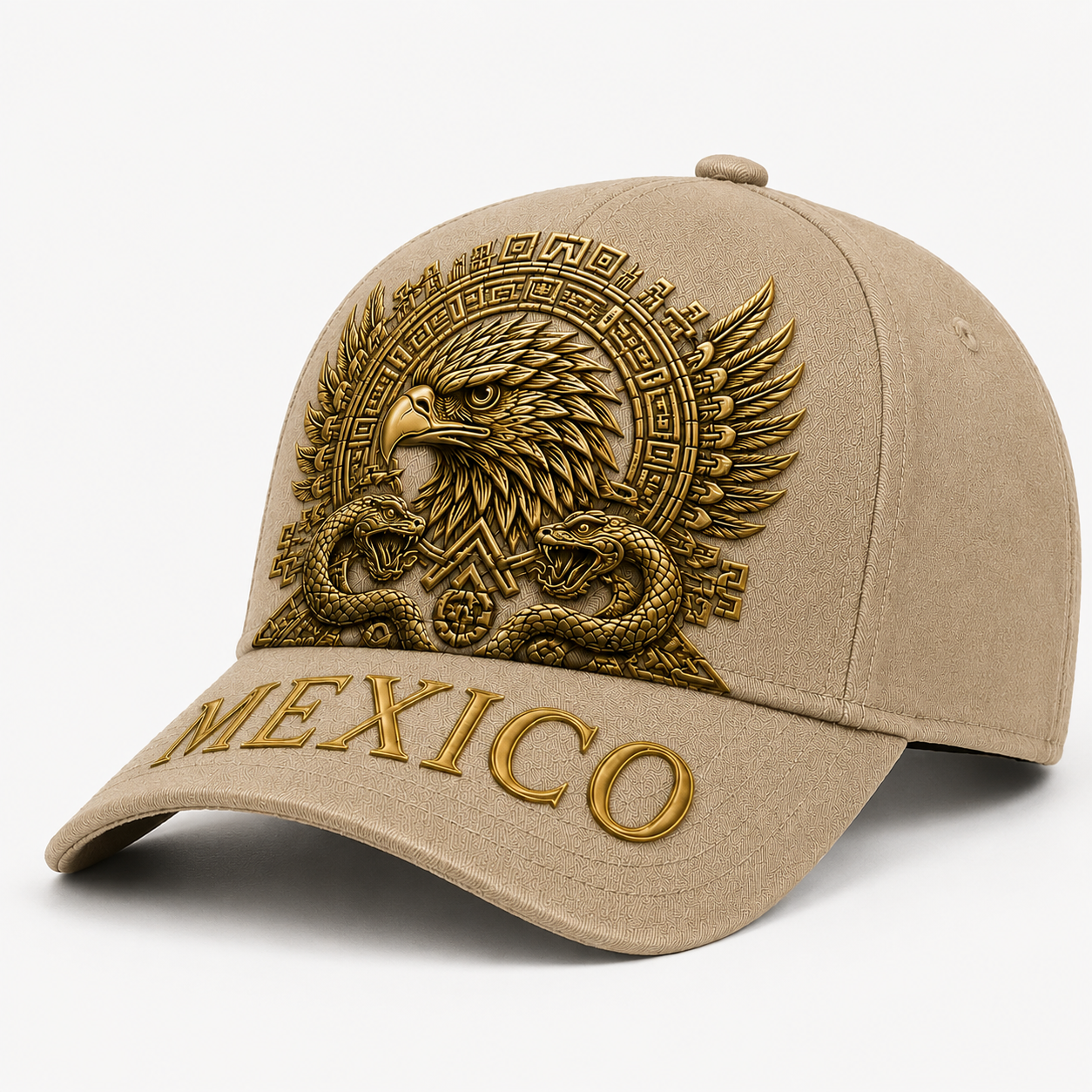 Mexico Baseball Cap with Golden Aztec Eagle Embroidery, Adjustable Snapback Hat for Men & Women