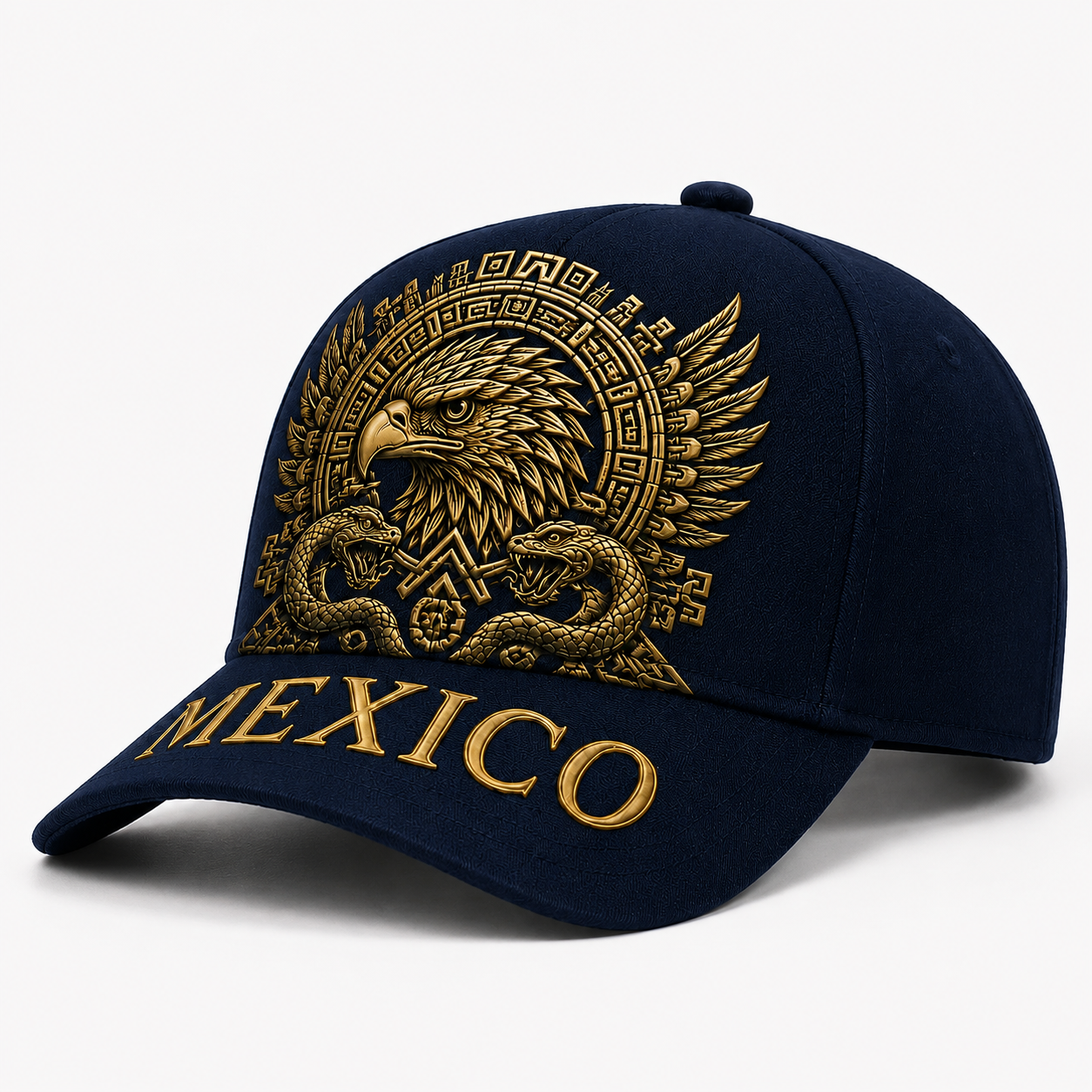 Mexico Baseball Cap with Golden Aztec Eagle Embroidery, Adjustable Snapback Hat for Men & Women