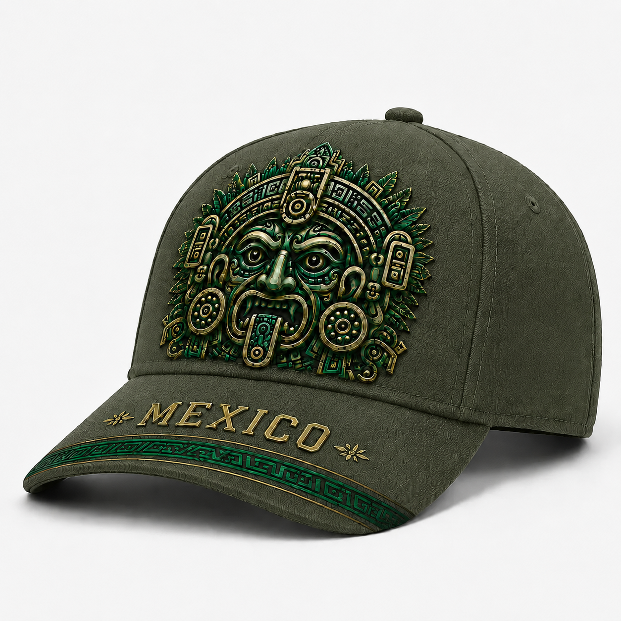 Baseball Cap - Mens Hats, Unisex Black/Green Aztec Mask Graphic Hat with Embroidered Patch, Adjustable Snapback, Casual Outfits Cap, Mexico Pride Outdoor Sun Accessory for Soccer Fans, Sports Streetwear