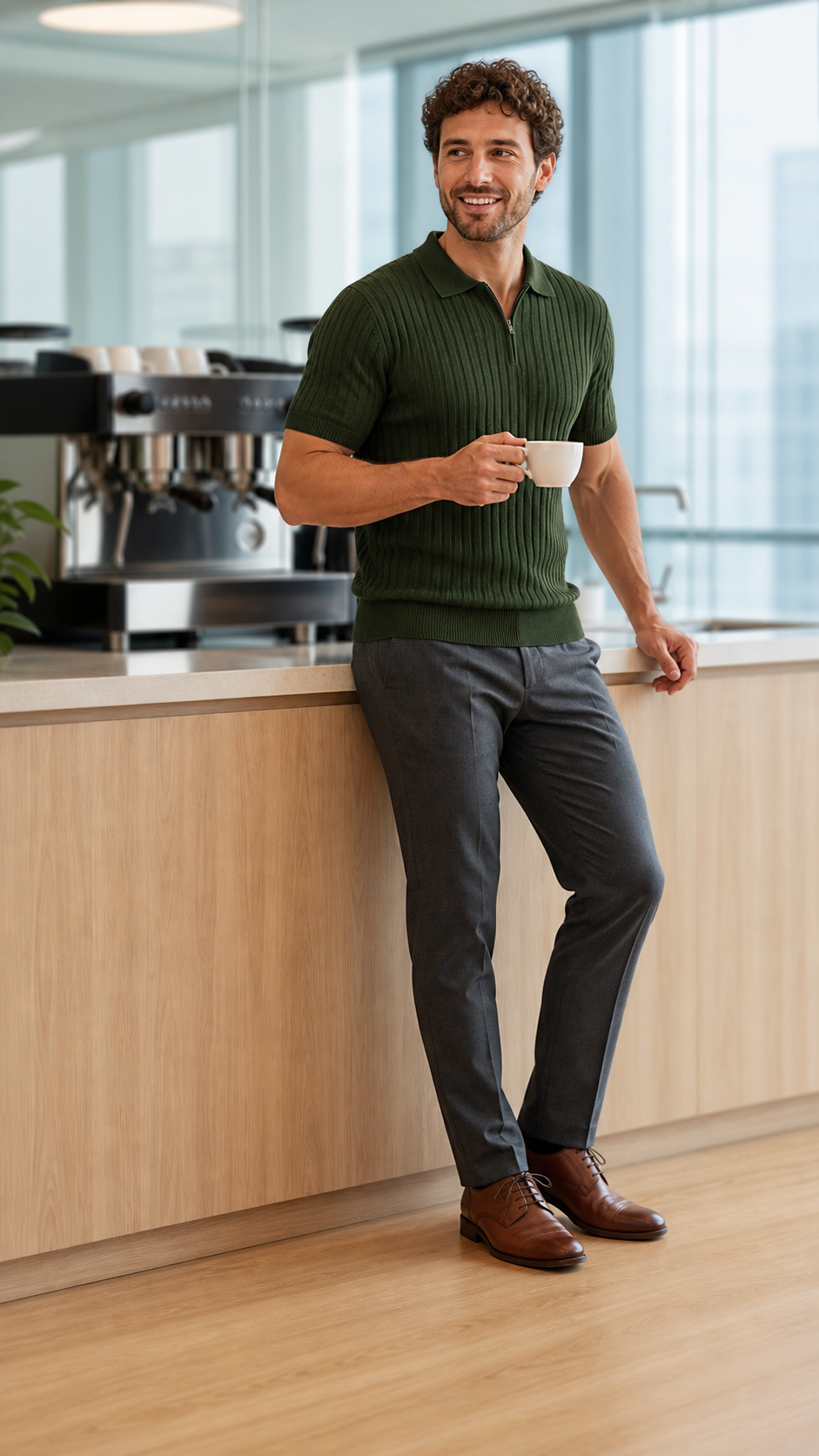 50% OFF Men's Zipper Ribbed Knit Polo Shirt – Sharp Fit Without Stiff Collars