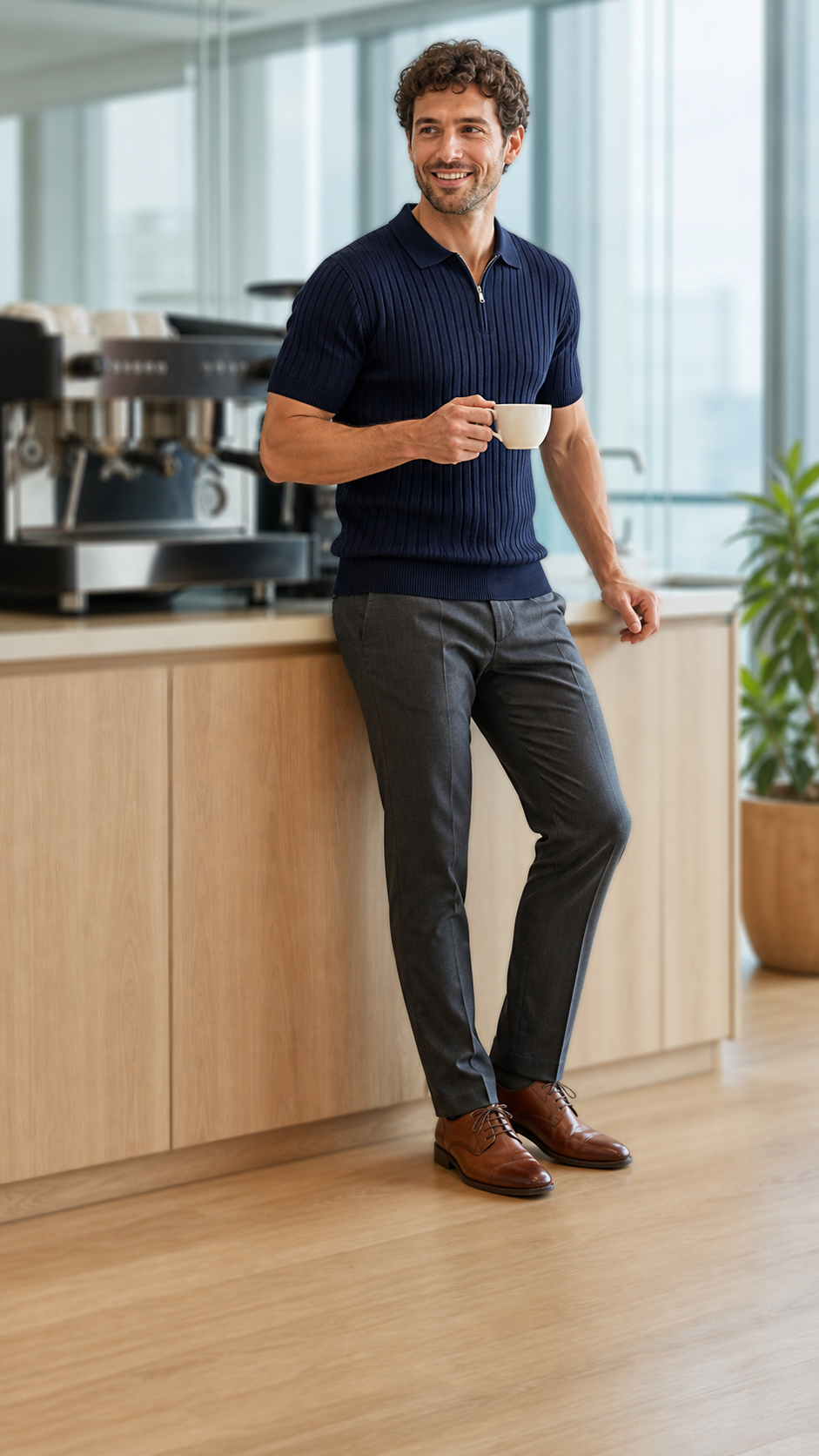 50% OFF Men's Zipper Ribbed Knit Polo Shirt – Sharp Fit Without Stiff Collars