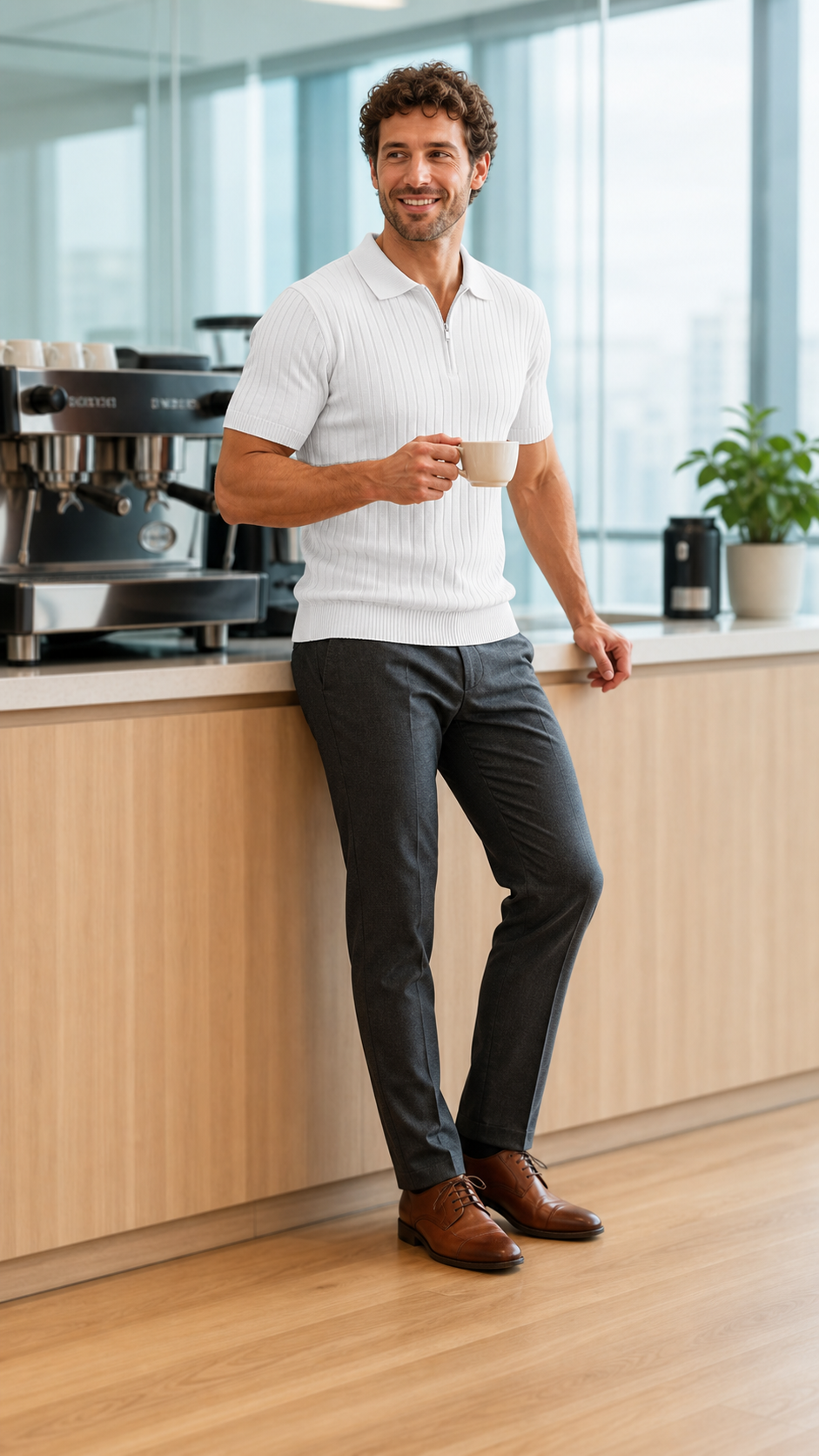 50% OFF Men's Zipper Ribbed Knit Polo Shirt – Sharp Fit Without Stiff Collars