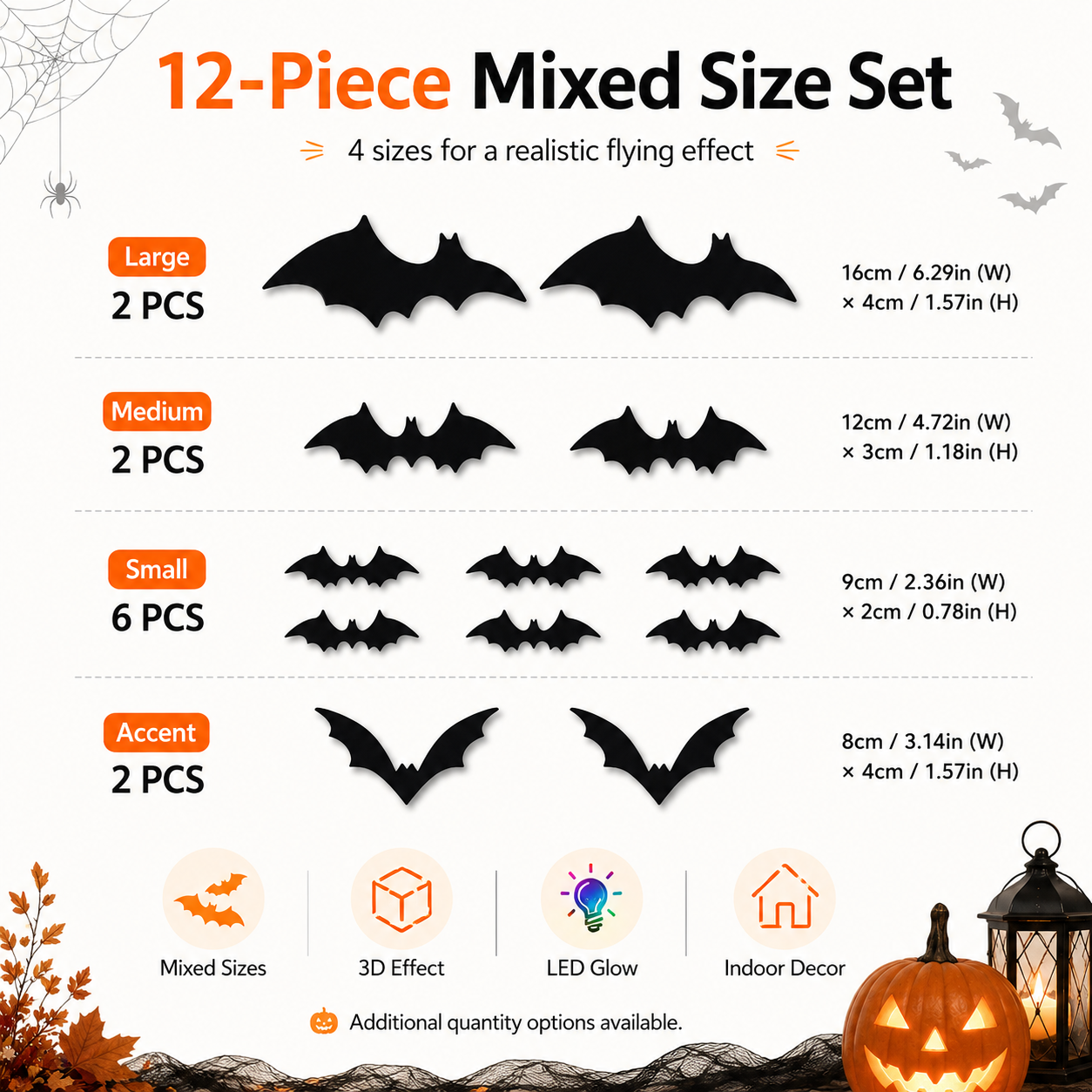 12 piece mixed size Halloween bat wall decor dimensions