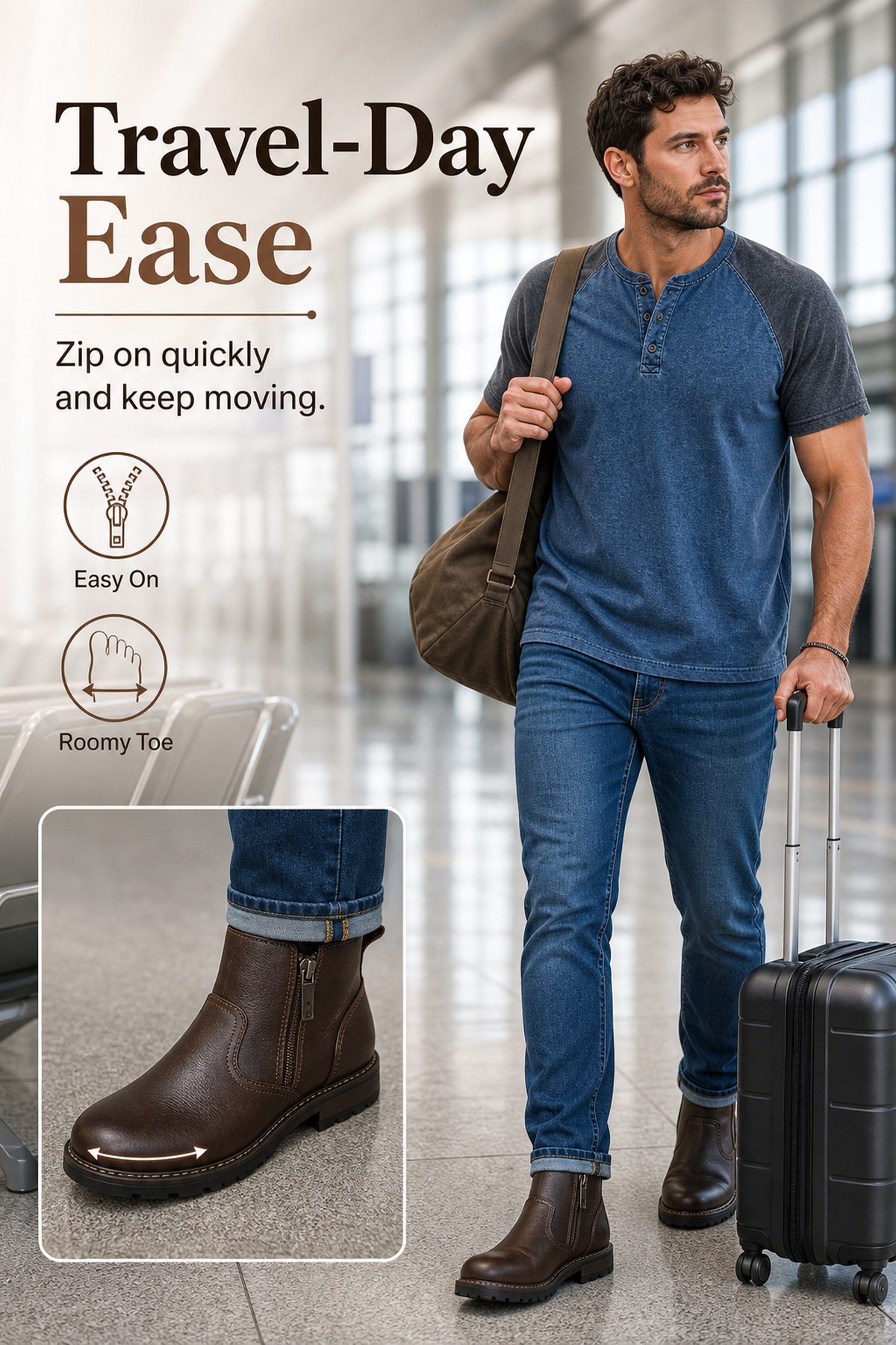 Men's Wide Toe Box Leather Boots with Side Zipper Hero generated advertorial image