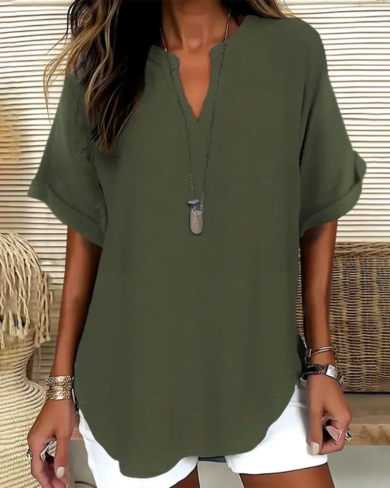 Loose Solid Color Women's Casual Blouse - Olive Green