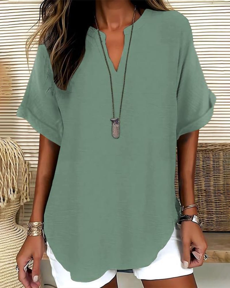Loose Solid Color Women's Casual Blouse - Green