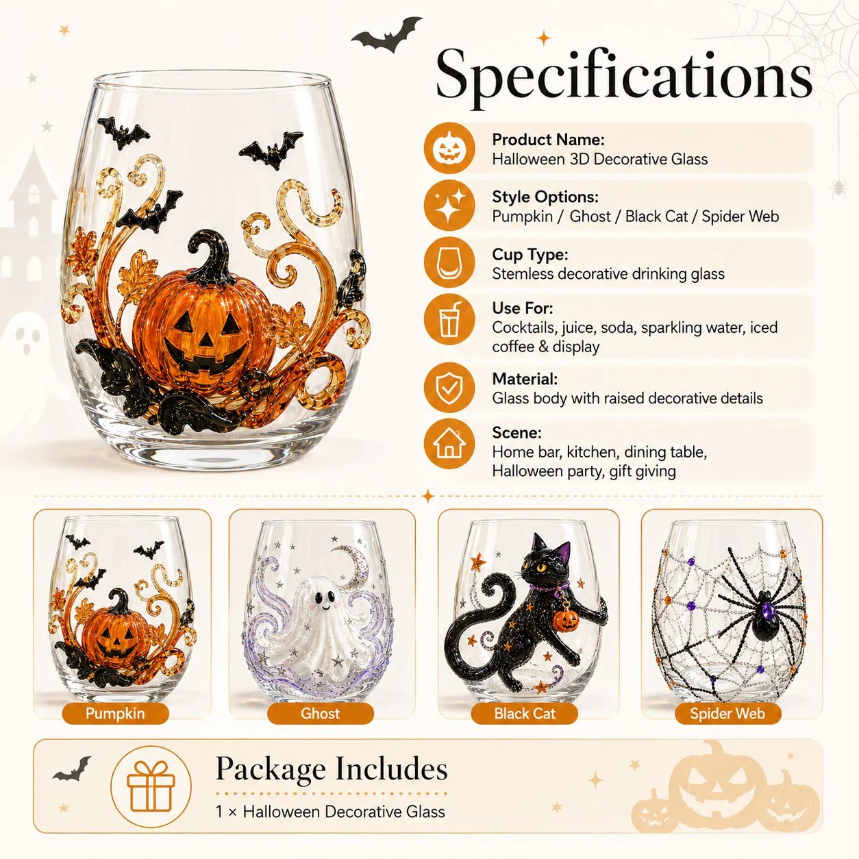 🔥 LAST DAY 40% OFF - BUY 3 GET 1 FREE 🎃 3D Halloween Glass Cups | Perfect for Parties & Cozy Fall Home Bars