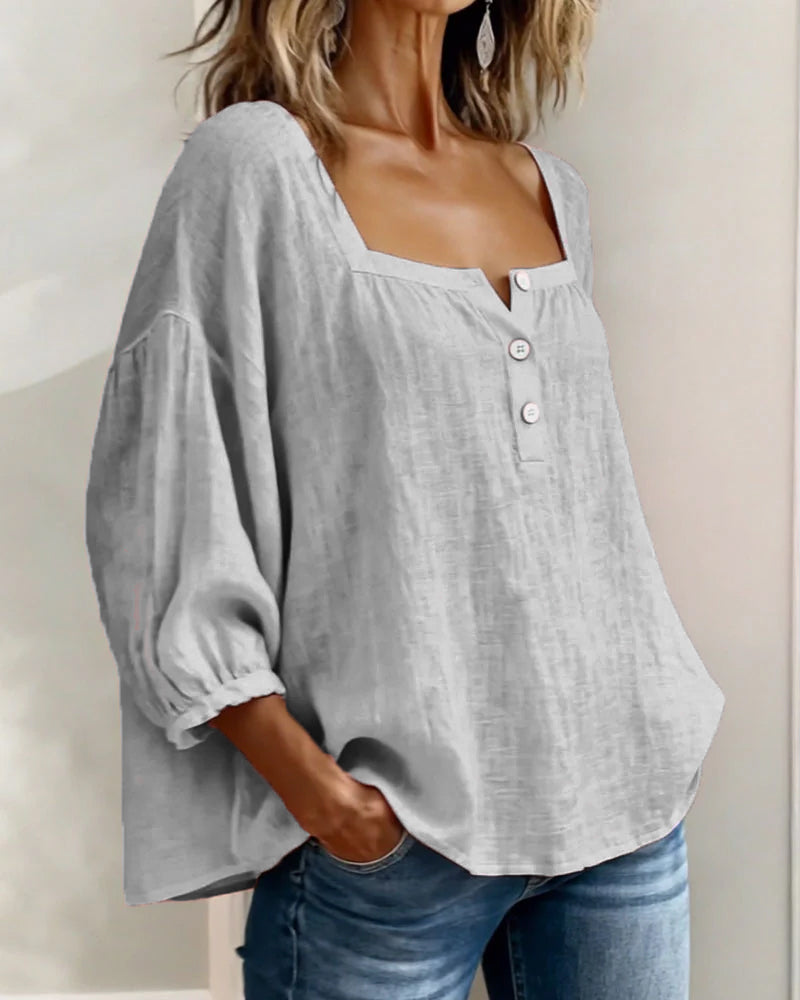 Pink Square Neck Half Button Blouse - product image 18