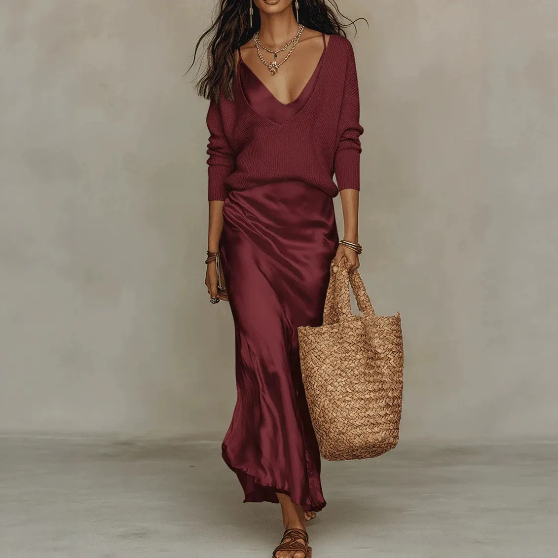 Women's Women V Neck Loose Knit Pullover Satin Spaghetti Strap - product image 34
