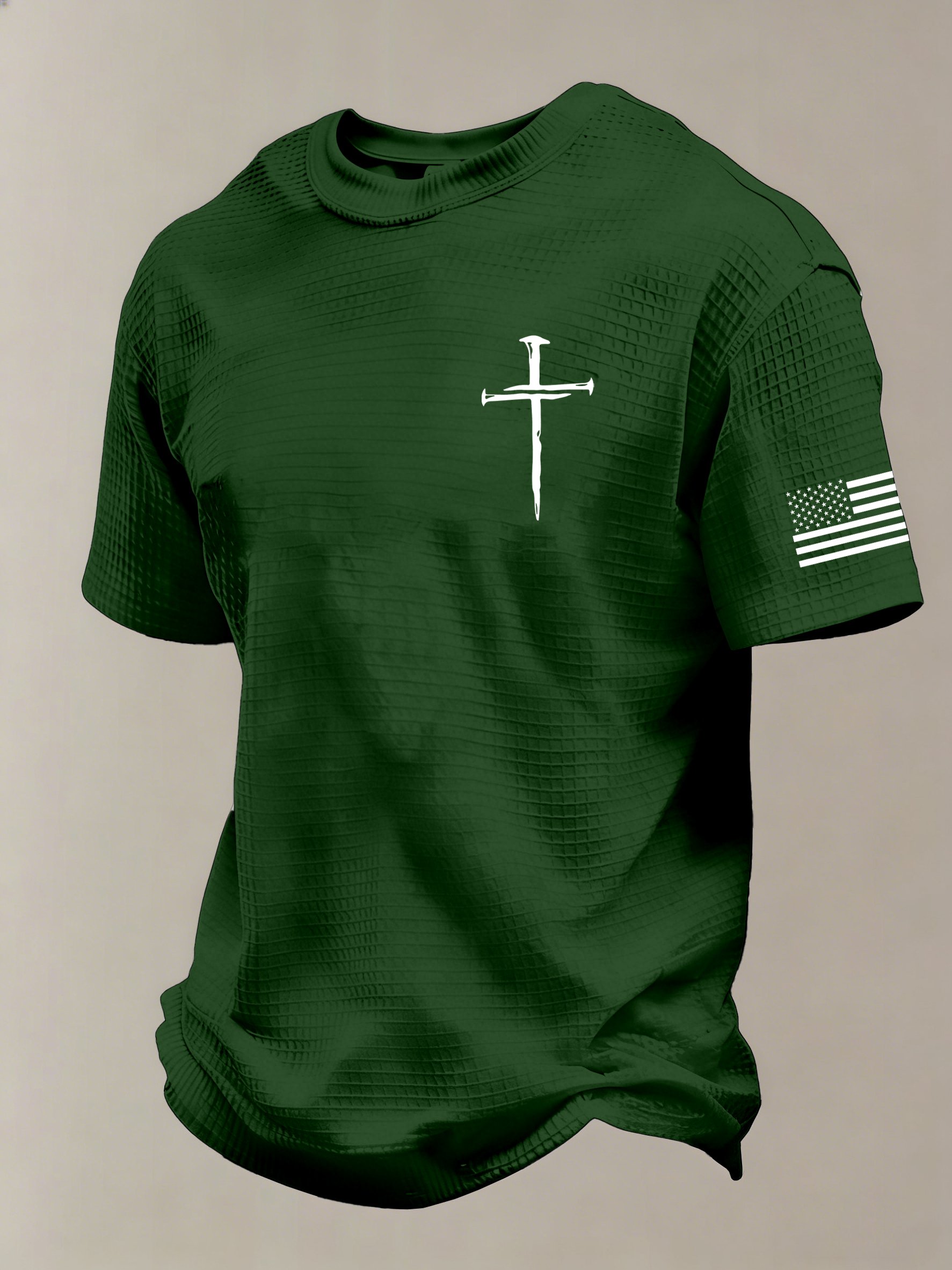 Men'S Vintage Faith Cross Flag Print Waffle-Knit Fabric T-Shirt - product image 4