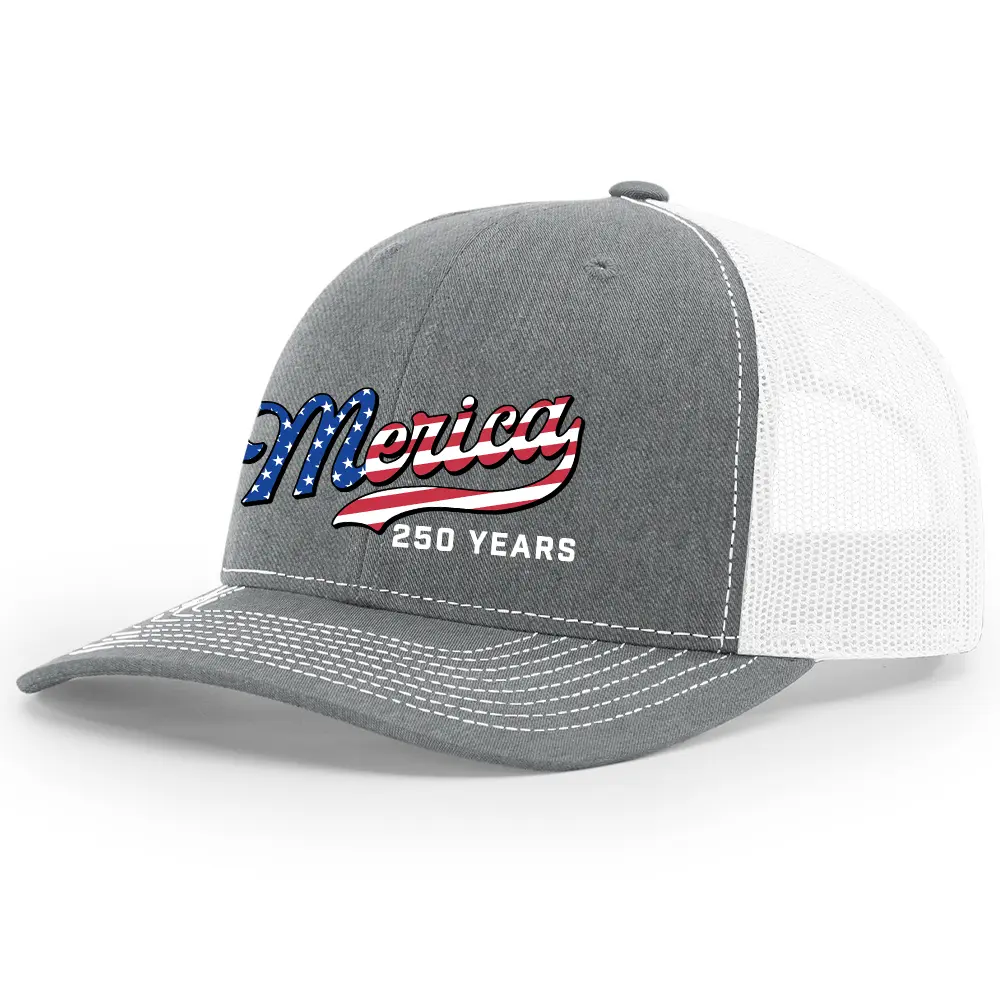 TRENZ SHIRT COMPANY Men's 250th American Anniversary Trucker Hat Patriotic USA Flag 'Merica Beer Logo Embroidered Mesh Back One Size Fits Most