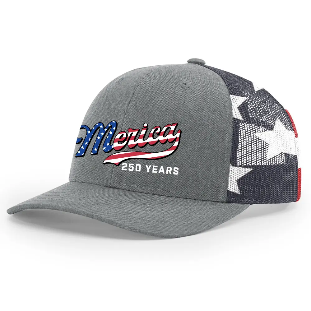 TRENZ SHIRT COMPANY Men's 250th American Anniversary Trucker Hat Patriotic USA Flag 'Merica Beer Logo Embroidered Mesh Back One Size Fits Most