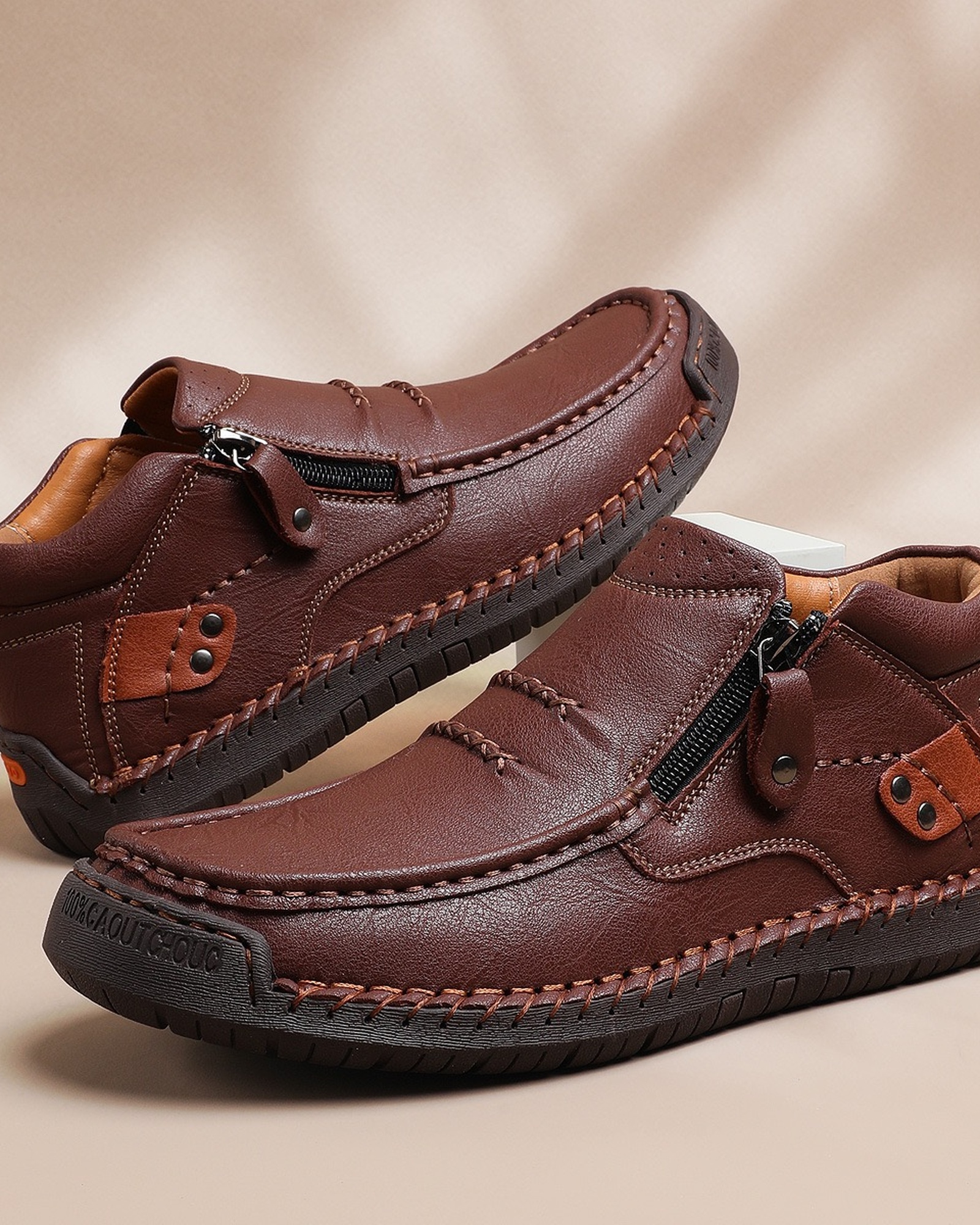 Men's Wide Toe Box Leather Boots with Side Zipper main product image