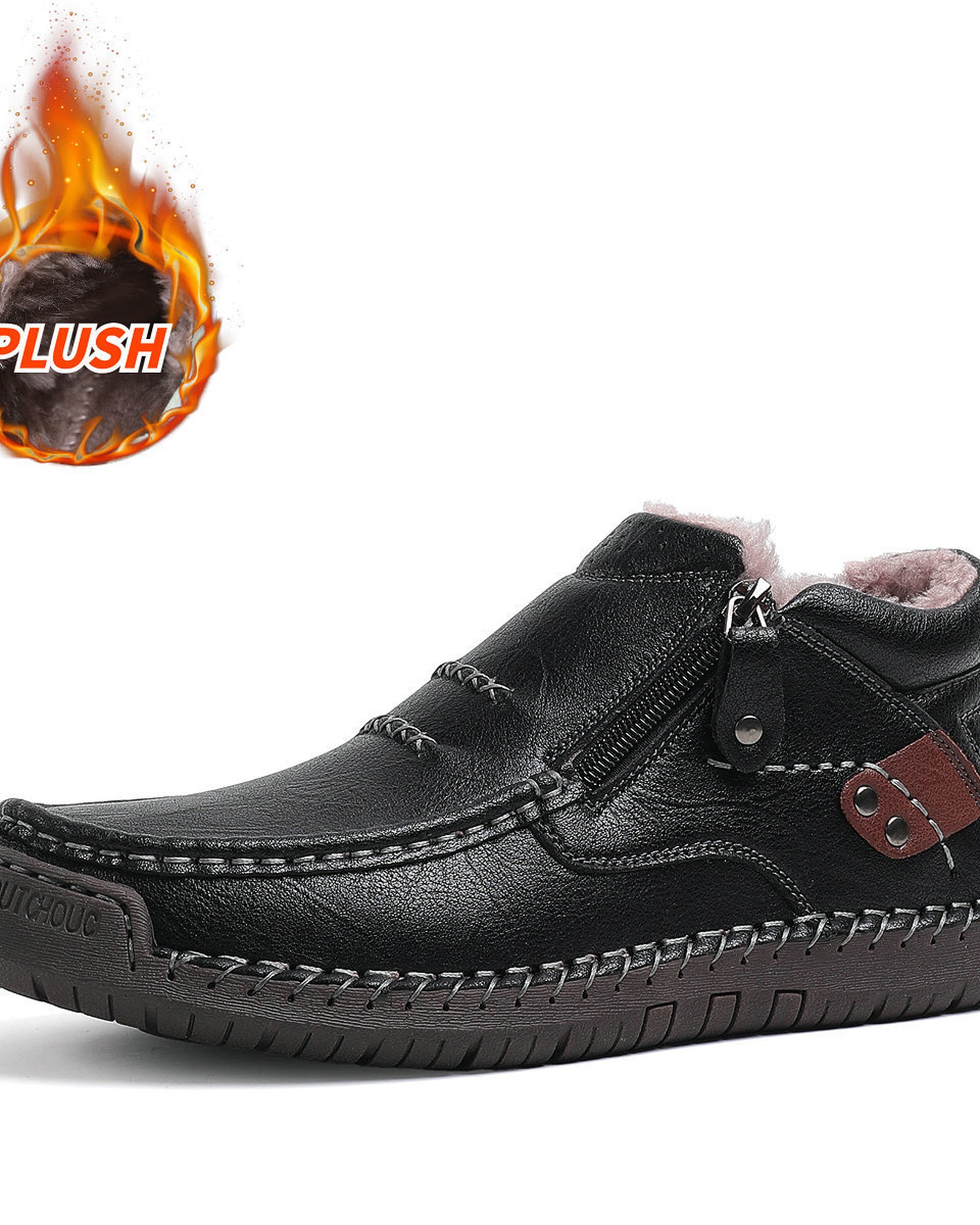 Men's Wide Toe Box Leather Boots with Side Zipper product selection - 🔥Black (velvet)