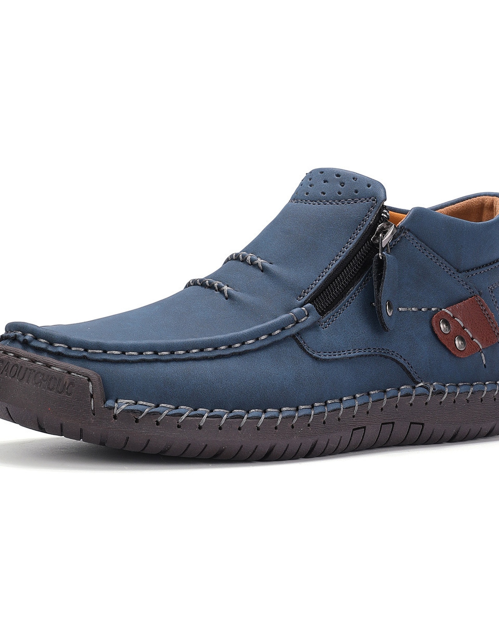 Men's Wide Toe Box Leather Boots with Side Zipper product selection - Blue