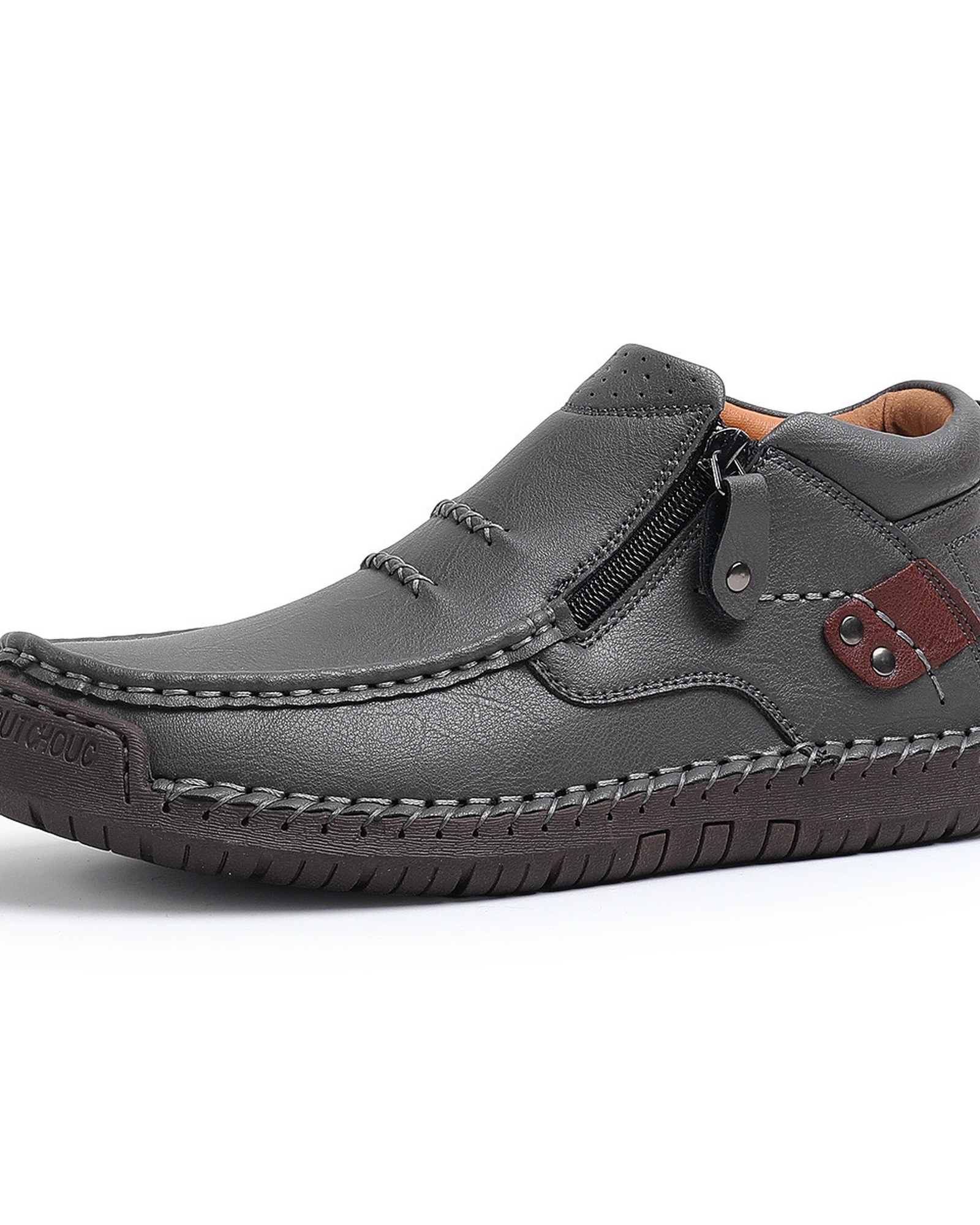Men's Wide Toe Box Leather Boots with Side Zipper product selection - Grey