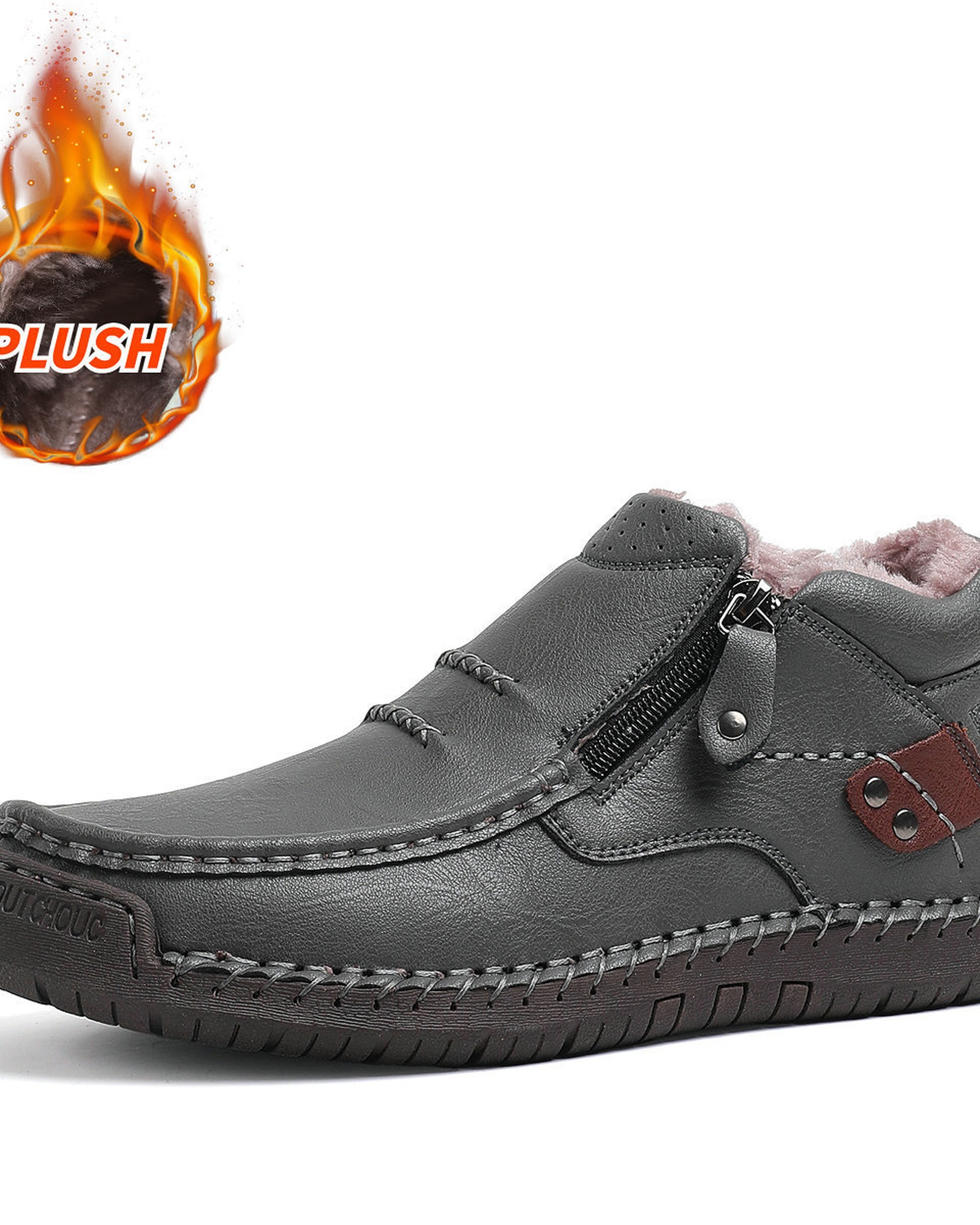 Men's Wide Toe Box Leather Boots with Side Zipper product selection - 🔥Grey (velvet)