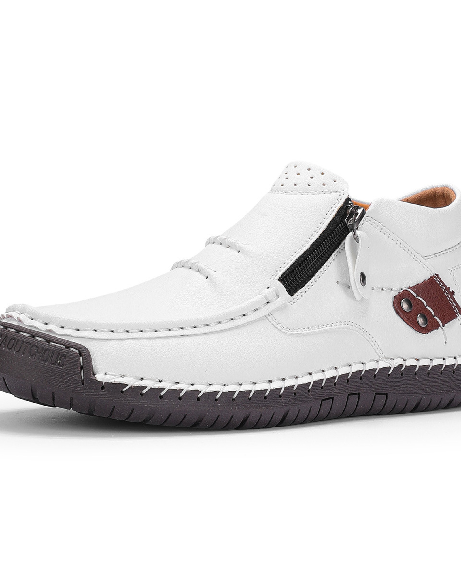 Men's Wide Toe Box Leather Boots with Side Zipper product selection - White