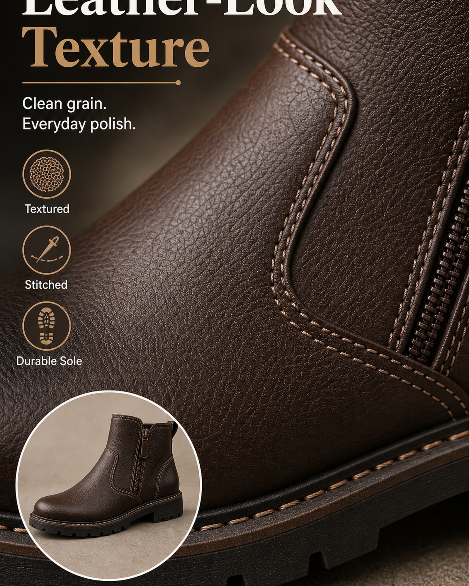 Men's Wide Toe Box Leather Boots leather texture detail