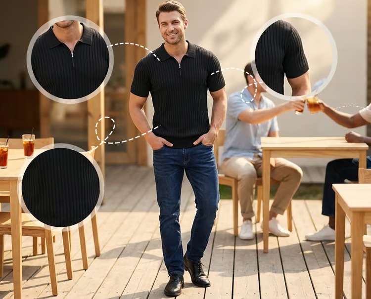 50% OFF Men's Zipper Ribbed Knit Polo Shirt – Sharp Fit Without Stiff Collars