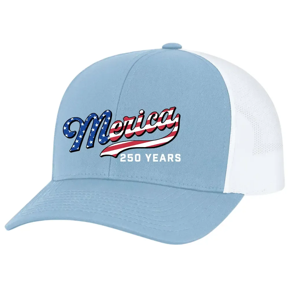 TRENZ SHIRT COMPANY Men's 250th American Anniversary Trucker Hat Patriotic USA Flag 'Merica Beer Logo Embroidered Mesh Back One Size Fits Most