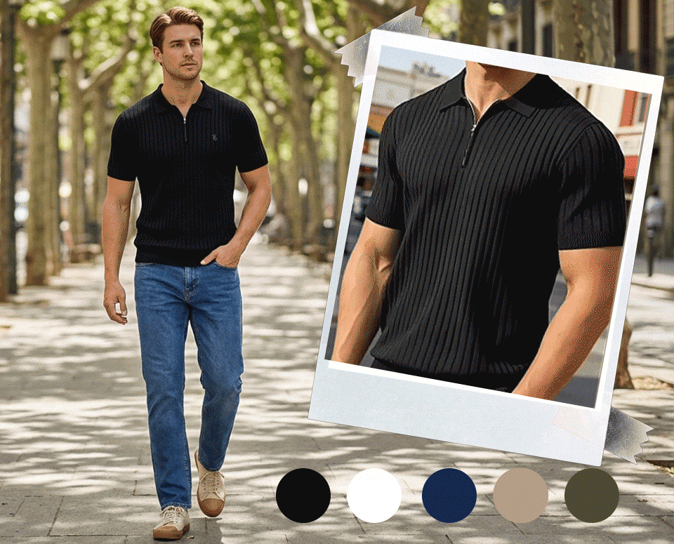 50% OFF Men's Zipper Ribbed Knit Polo Shirt – Sharp Fit Without Stiff Collars