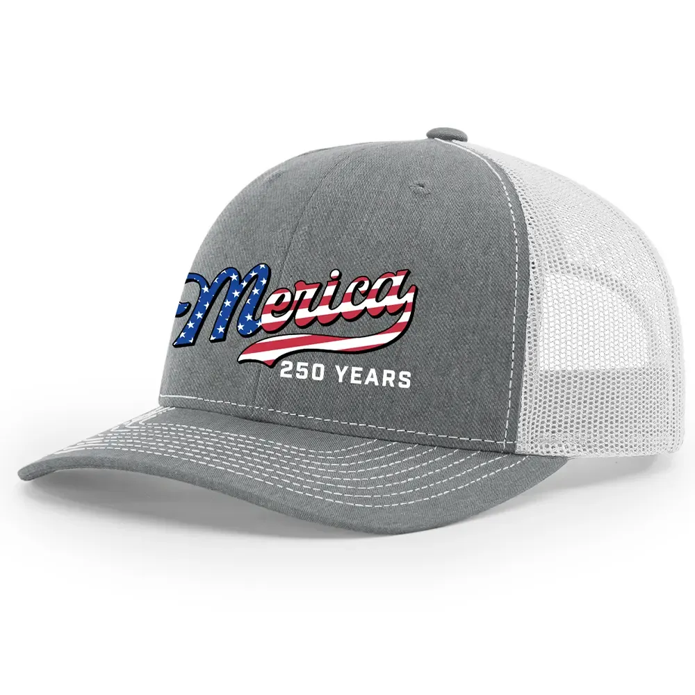 TRENZ SHIRT COMPANY Men's 250th American Anniversary Trucker Hat Patriotic USA Flag 'Merica Beer Logo Embroidered Mesh Back One Size Fits Most