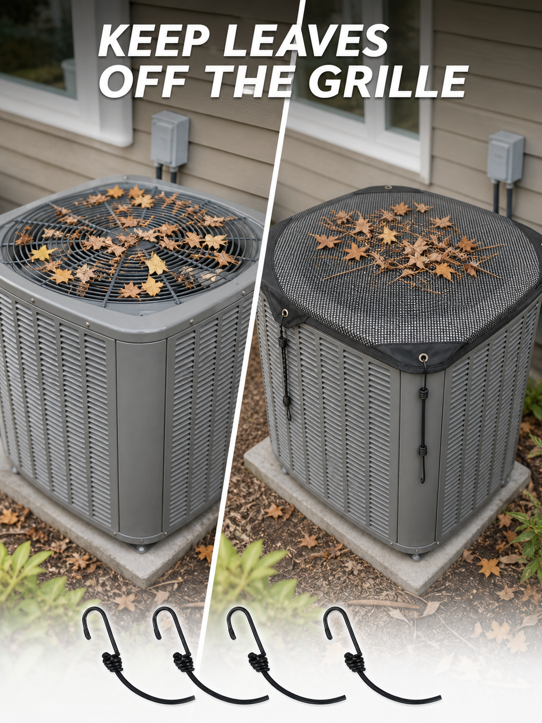 Outdoor AC condenser leaf-debris problem and mesh-cover solution