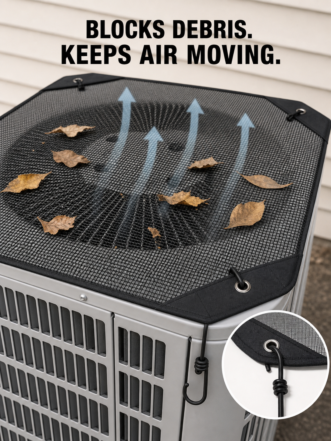 Fine mesh debris blocking and airflow mechanism with reinforced hook detail