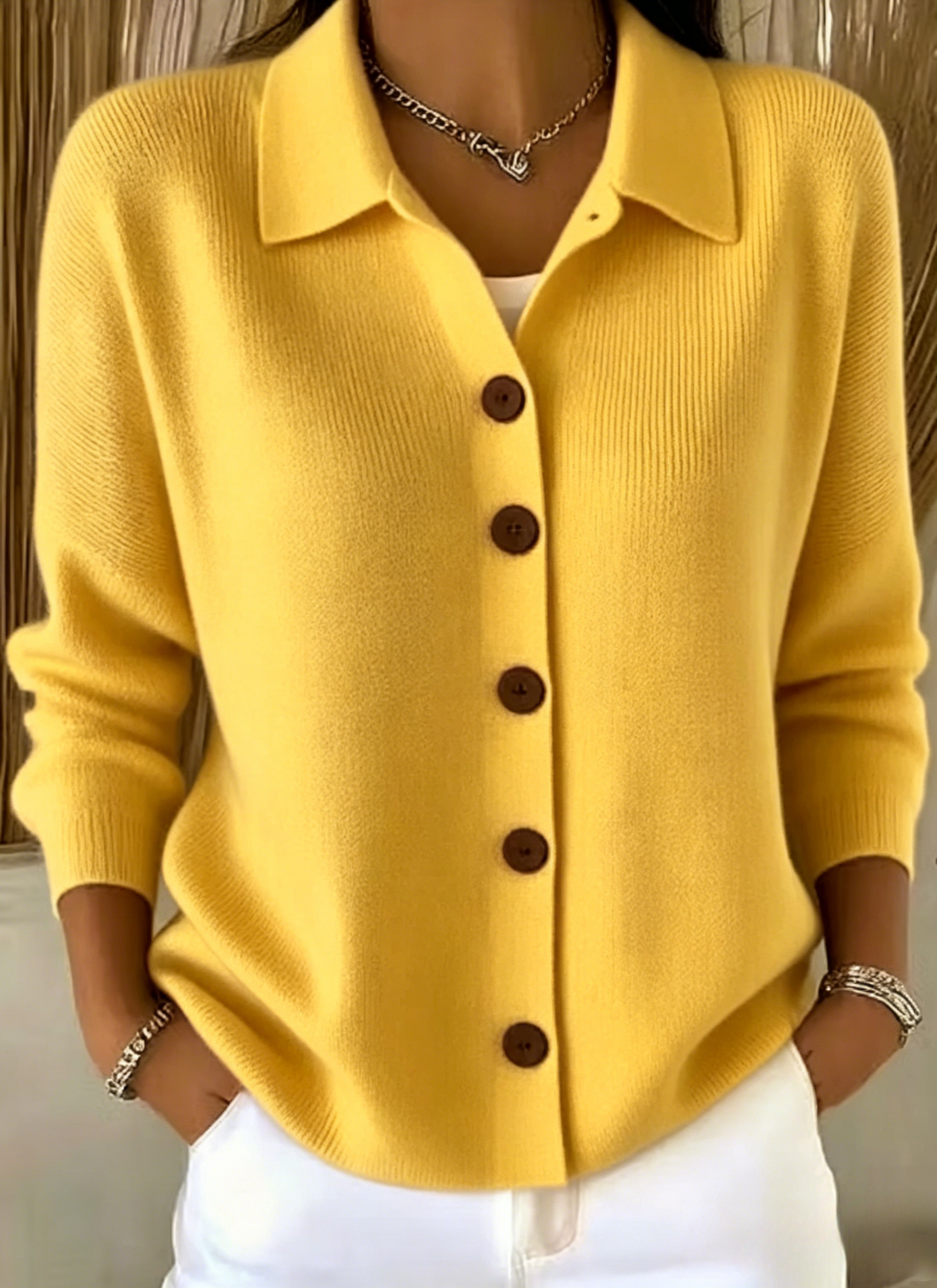 CLEARANCE SALE🔥Women's Cotton Plain Long Sleeve Comfy Casual Cardigan - Yellow