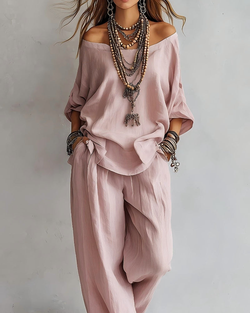 Summer Linen Set Relaxed Fit Top & Wide-Leg Pants Effortless Casual Wear
