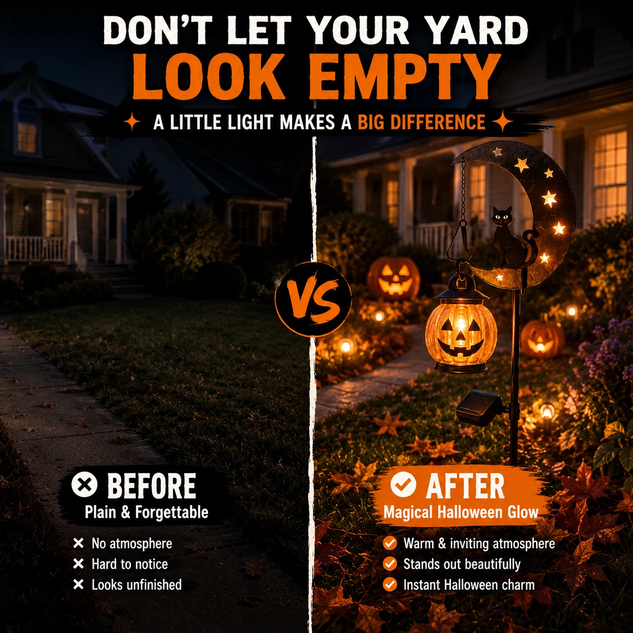 Before and after Halloween yard glow