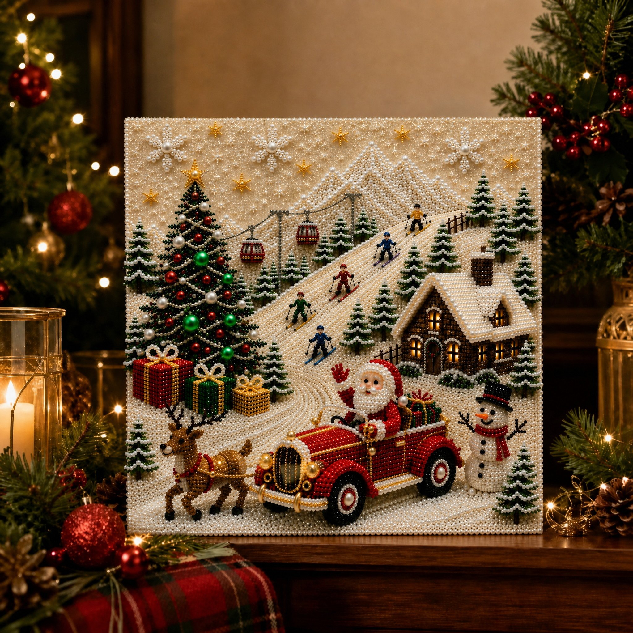 LSAT DAY 75% OFF 🎄🎅 Premium 3D Pearl Christmas Wall Art Kit | Luxury Flocked Canvas with Scratch-Resistant Non-Fading Pearl Beads DIY Holiday Decor ⛄️❄️