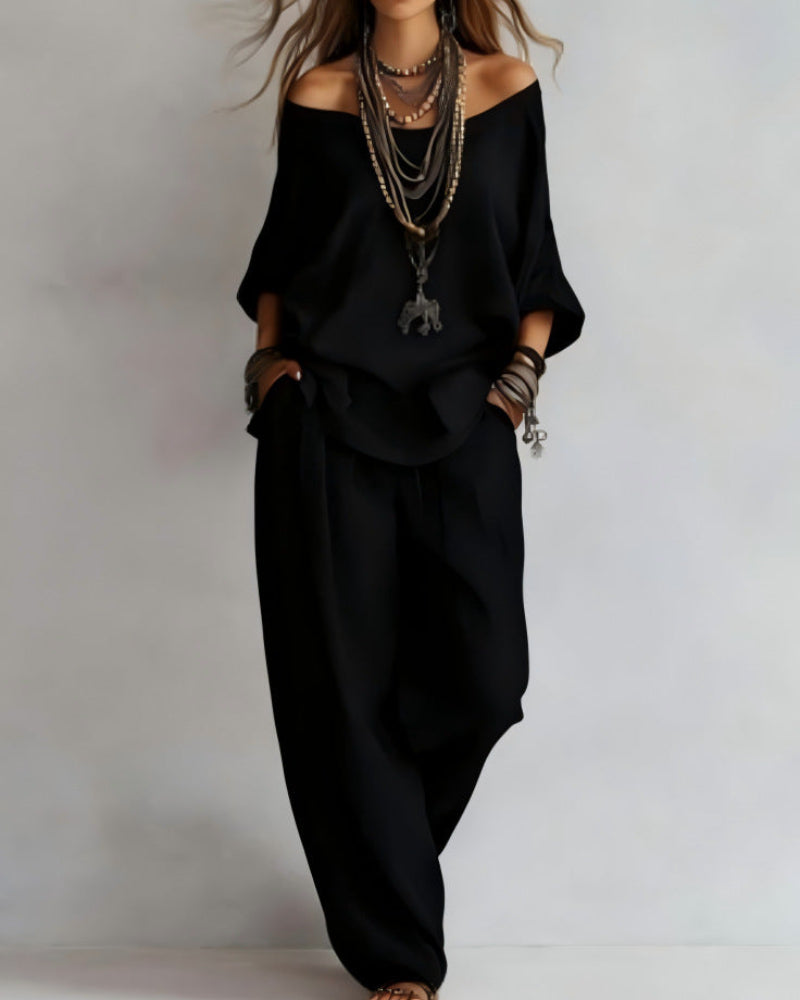 Summer Linen Set Relaxed Fit Top & Wide-Leg Pants Effortless Casual Wear