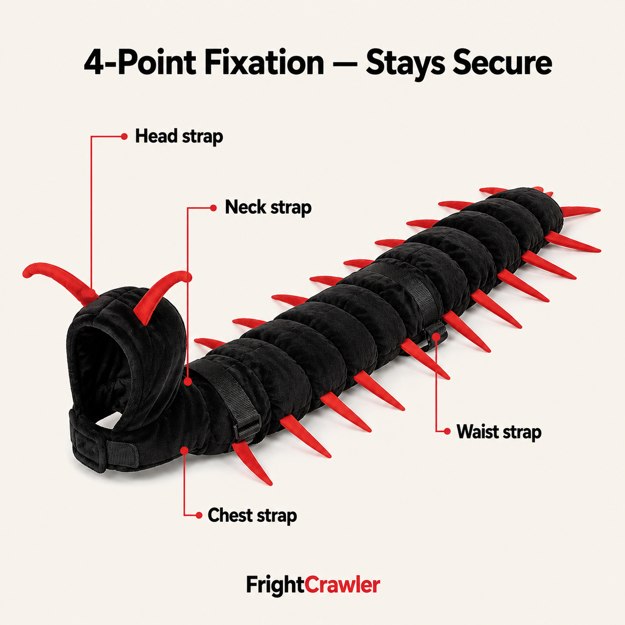 Four adjustment points on a cat centipede costume