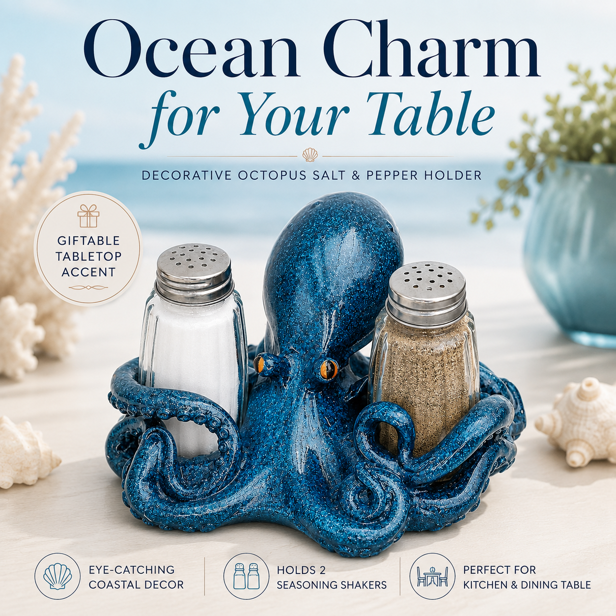 Coastal Animal Salt & Pepper Shaker Holder Set