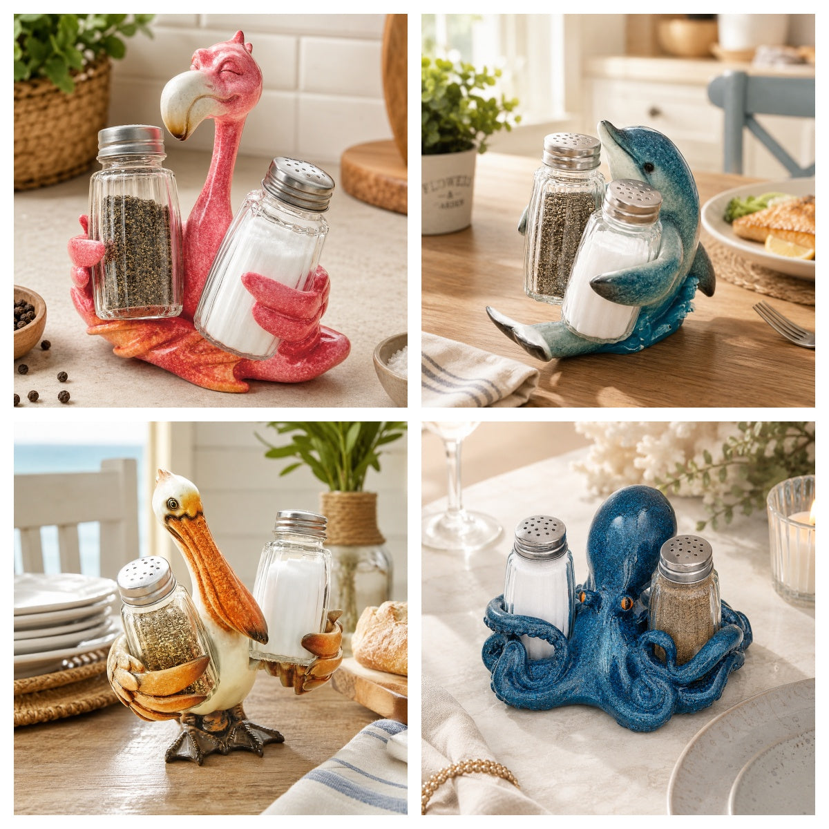 Coastal Animal Salt & Pepper Shaker Holder Set