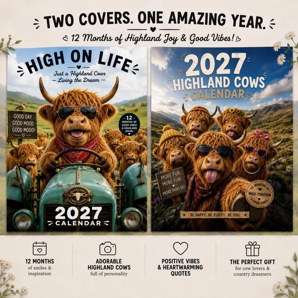 2027 Funny Highland Cow Wall Calendar | A4 Hanging Calendar | Designed by Isabel Kline