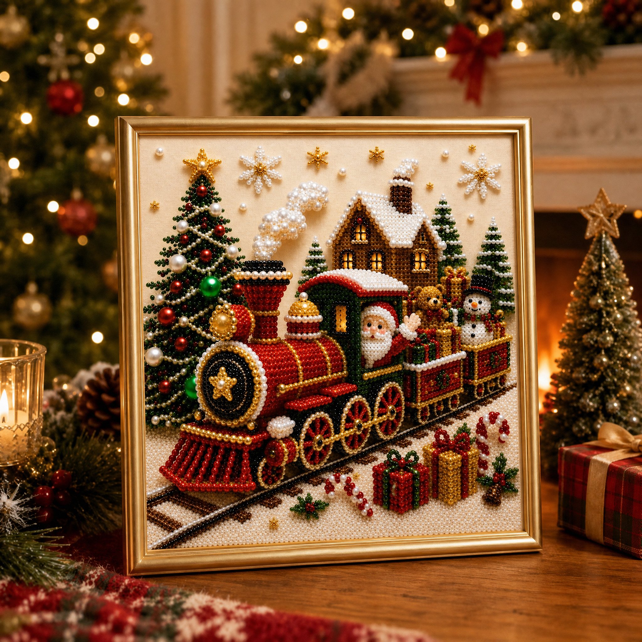 LSAT DAY 75% OFF 🎄🎅 Premium 3D Pearl Christmas Wall Art Kit | Luxury Flocked Canvas with Scratch-Resistant Non-Fading Pearl Beads DIY Holiday Decor ⛄️❄️
