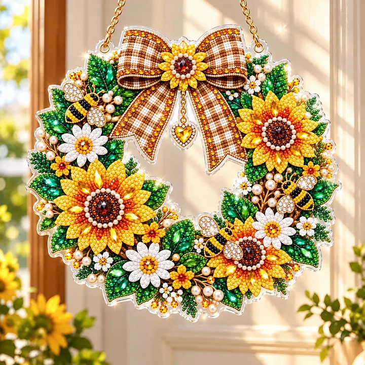 DIY Diamond Painting Acrylic Hanging Ornament, Pearl & Special Shaped Drill Art, Double-Sided Printed Patriotic Home Decor(Flowers and Birds)